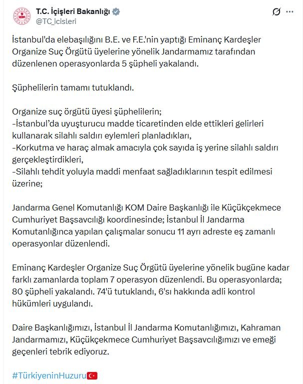'Eminanç Kardeşler' suç örgütüne operasyon: 5 tutuklama