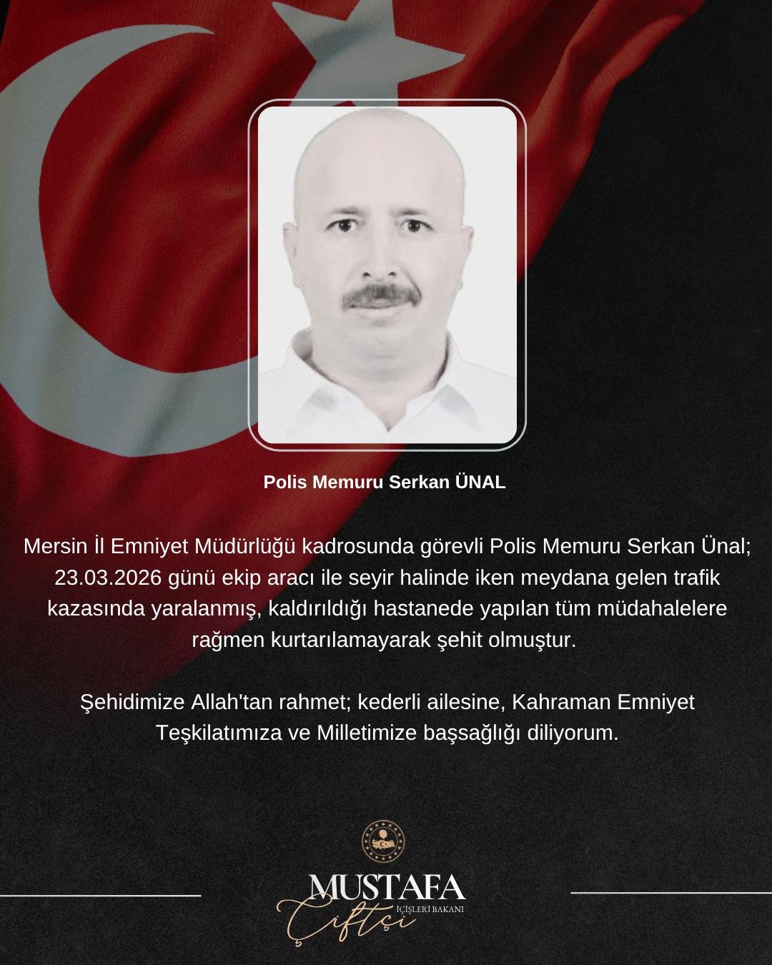 Mersin'de trafik kazasında yaralanan polis memuru şehit oldu