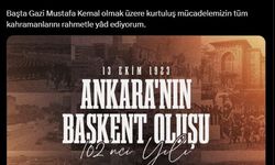 Cumhurbaşkanı Erdoğan, Ankara'nın başkent oluşunun yıl dönümünü kutladı