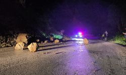 Tokat'ta yağış nedeniyle yamaçtan kopan kaya parçaları yola savruldu