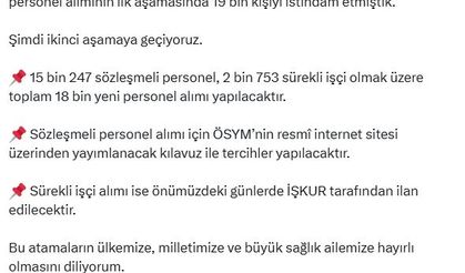 Sağlık Bakanlığı'na 18 bin yeni personel alınacak