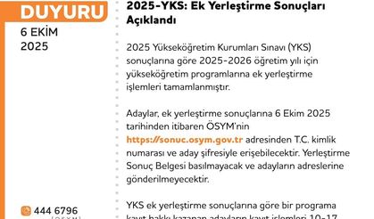 2025-YKS ek yerleştirme sonuçları açıklandı