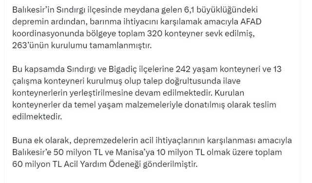 İletişim Başkanlığı  Depremzedelere konteyner verilmediği iddiaları gerçeği yansıtmıyor
