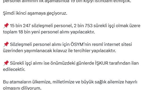 Sağlık Bakanlığı'na 18 bin yeni personel alınacak