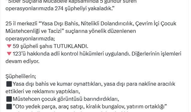25 ilde siber suç operasyonu: 59 tutuklama