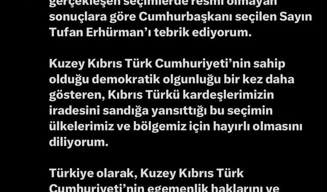 Cumhurbaşkanı Erdoğan, Tufan Erhürman'ı tebrik etti