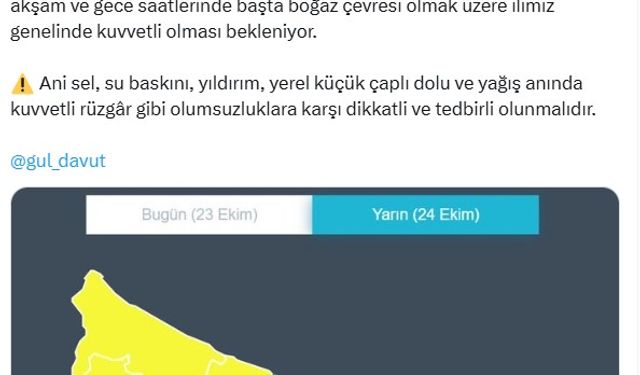 İstanbul Valiliği'nden sarı kodlu sağanak yağış uyarısı