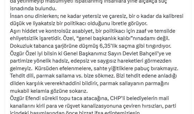 MHP'li Yalçın: Kürsüden efelenmelere, sahte yiğitliklere pabuç bırakmayız