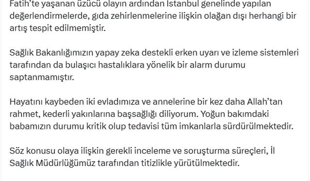 İl Sağlık Müdürü Güner: Gıda zehirlenmelerinde olağan dışı artış tespit edilmemiştir