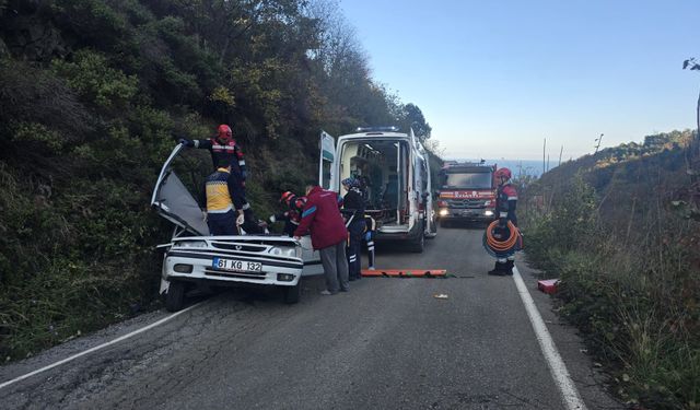 Seyir halindeki otomobilin üzerine kaya düştü; 5 yaralı