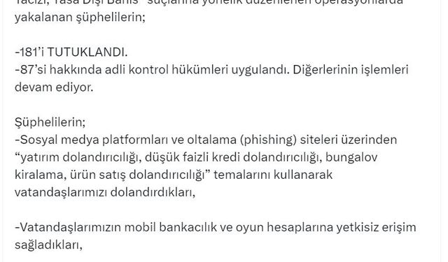 28 ilde 'siber' suçlara yönelik operasyon; 181 tutuklama