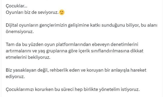 Bakan Göktaş: Oyun platformlarından ebeveyn denetimlerini artırmalarını bekliyoruz