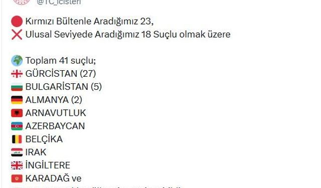 Kırmızı bülten ve ulusal seviyede aranan 41 suçlu Türkiye'ye getirildi