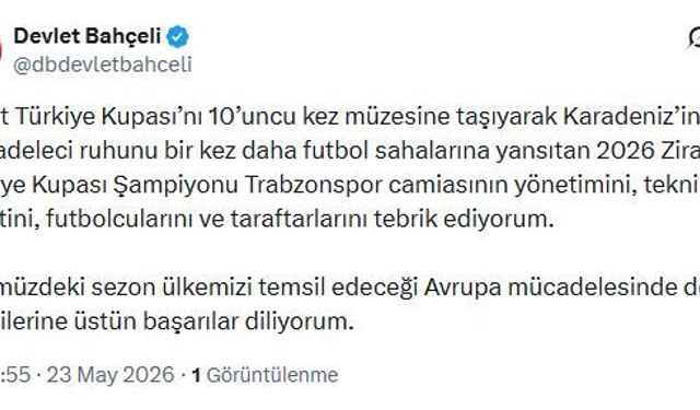Bahçeli'den Trabzonspor'a tebrik mesajı