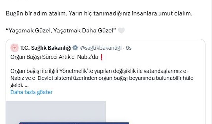 Bakan Memişoğlu: Vatandaşlarımız hem e-Nabız hem de e-Devlet üzerinden organ bağışı vasiyetinde bulunabiliyor
