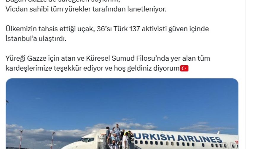 Bakan Yerlikaya: Yüreği Gazze için atan kardeşlerimize hoş geldiniz diyorum