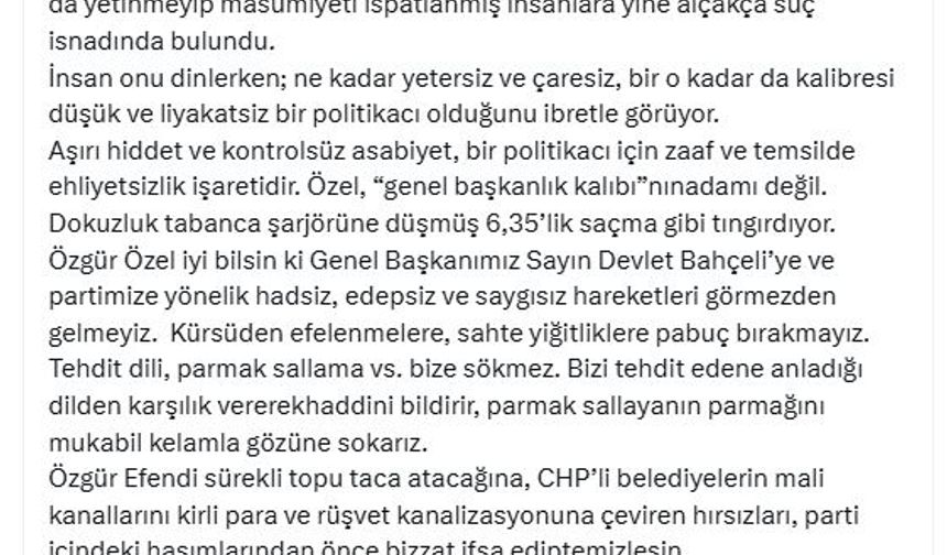 MHP'li Yalçın: Kürsüden efelenmelere, sahte yiğitliklere pabuç bırakmayız