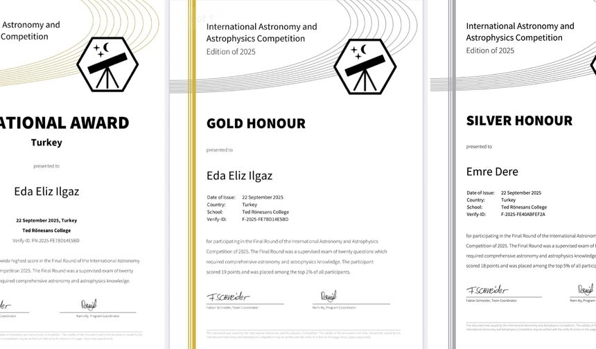 TED Rönesans Koleji öğrencisi Uluslararası Astronomi ve Astrofizik Yarışması'nda başarı elde etti