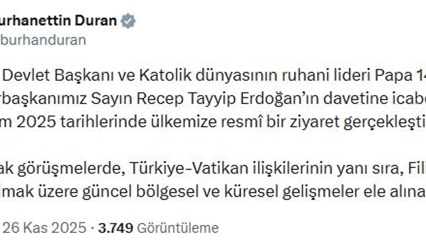 Papa 14'üncü Leo, Türkiye'ye geliyor