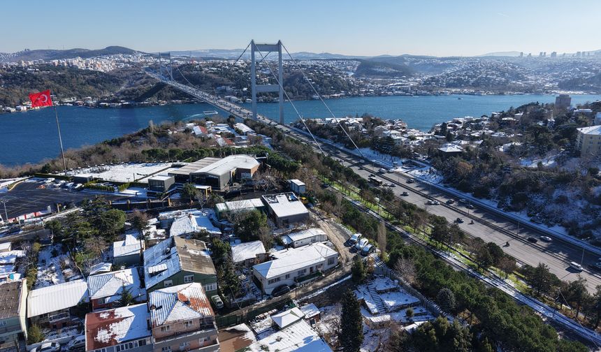 Kar yağışının ardından Sarıyer havadan görüntülendi