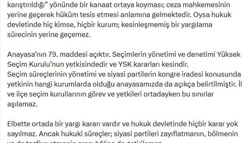 Mansur Yavaş: Yapılması gereken partinin kongre kararı alacağını açıklamasıdır