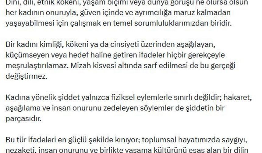 Bakan Göktaş: Kadını küçümseyen ifadeler hiçbir gerekçeyle meşrulaştırılamaz