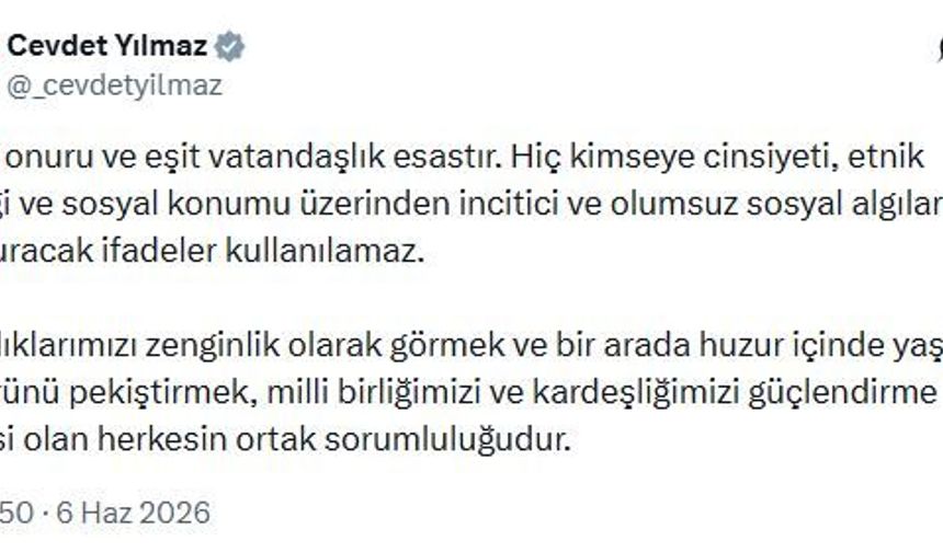 Cevdet Yılmaz: İnsan onuru ve eşit vatandaşlık esastır